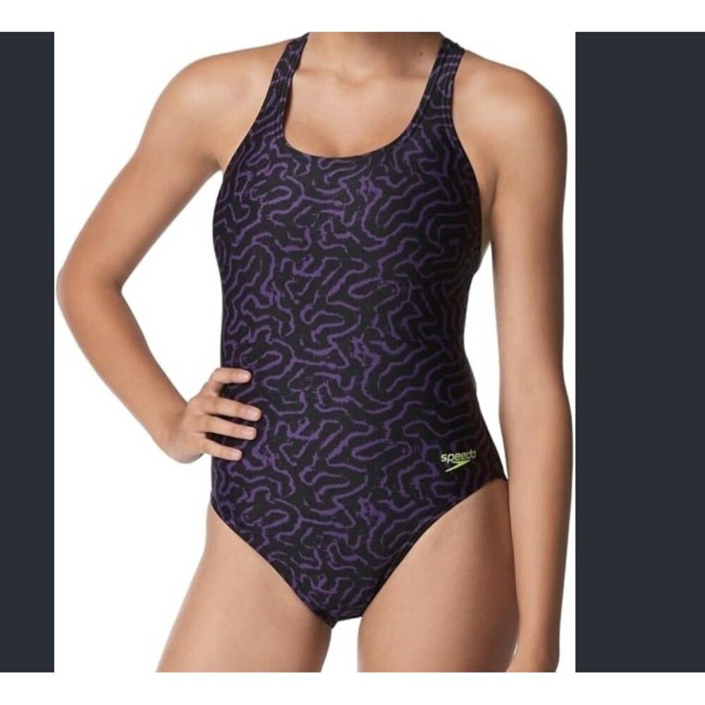 SPEEDO Youth Girl's Purple/Black Race Maze Super Pro Back 1 Piece Swim Sz 26 New